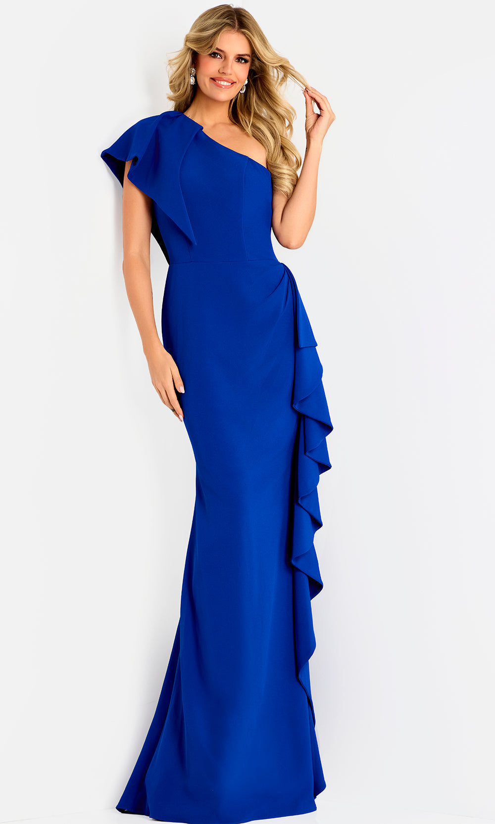 Jovani 48002 - One Shoulder Ruffle Crepe Evening Gown - designer mother of the bride dress at Silhouette Dresses