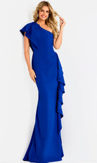 Jovani 48002 - One Shoulder Ruffle Crepe Evening Gown - designer mother of the bride dress at Silhouette Dresses