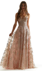 Mori Lee 49323 - Leaf Patterned V-Neckline Prom Gown - designer prom dress at Silhouette Dresses