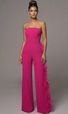 Jovani 48026 - Strapless Wide Leg Jumpsuit with Side Feather Trim - designer formal jumpsuit at Silhouette Dresses