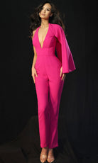 Jovani 48028 - Crepe One Shoulder Cape Jumpsuit - back view
