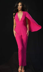 Jovani 48028 - Crepe One Shoulder Cape Jumpsuit - designer formal jumpsuit at Silhouette Dresses