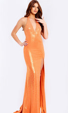Jovani 48069 - Plunging Halter Embellished Sheath Gown - detail view
