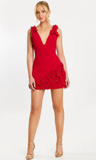 Jovani 48166 - Floral Accent Plunging Sheath Mini Dress - designer cocktail dress at Silhouette Dresses