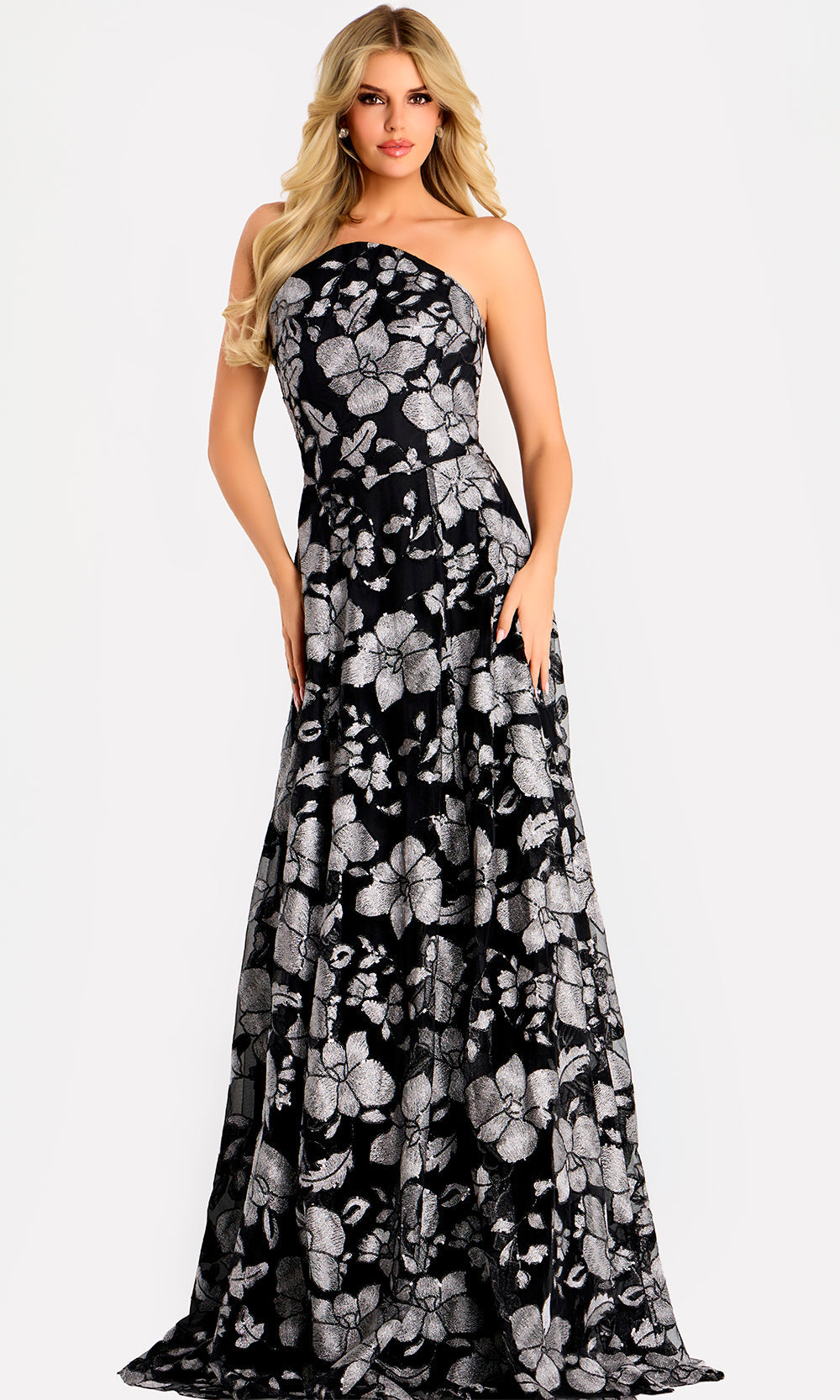 Jovani 48175 - Floral Pattern Strapless Neck Long Gown - designer formal gown at Silhouette Dresses