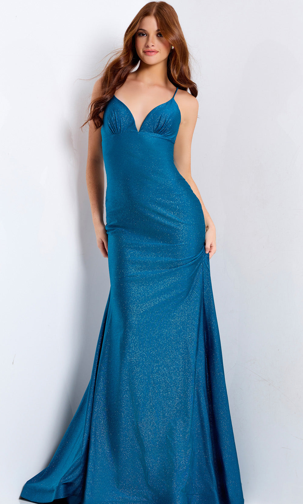 Jovani 48200 - Cutout Lace-Up Back Glitter Gown - back view