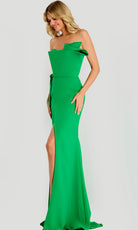 Jovani 48204 - Folded Detail Asymmetric Crepe Evening Gown - back view
