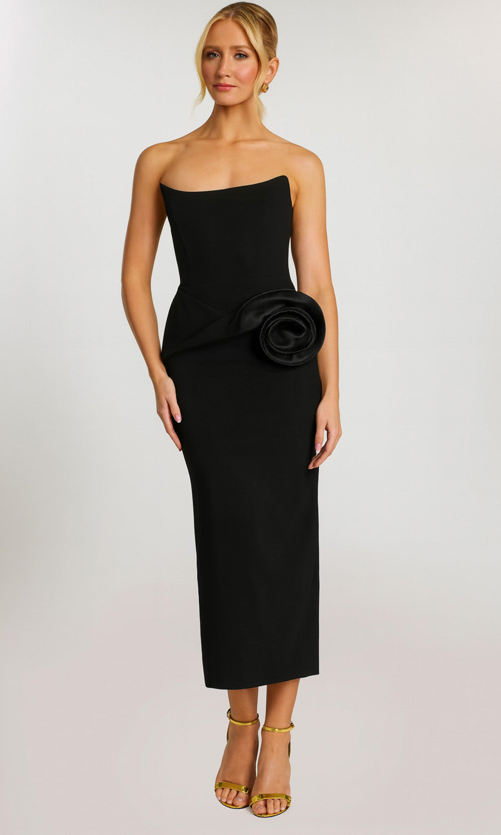 Jovani 48208 - Strapless Midi Dress with Rose Detail - view 5