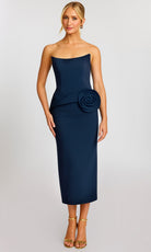 Jovani 48208 - Strapless Midi Dress with Rose Detail - back view