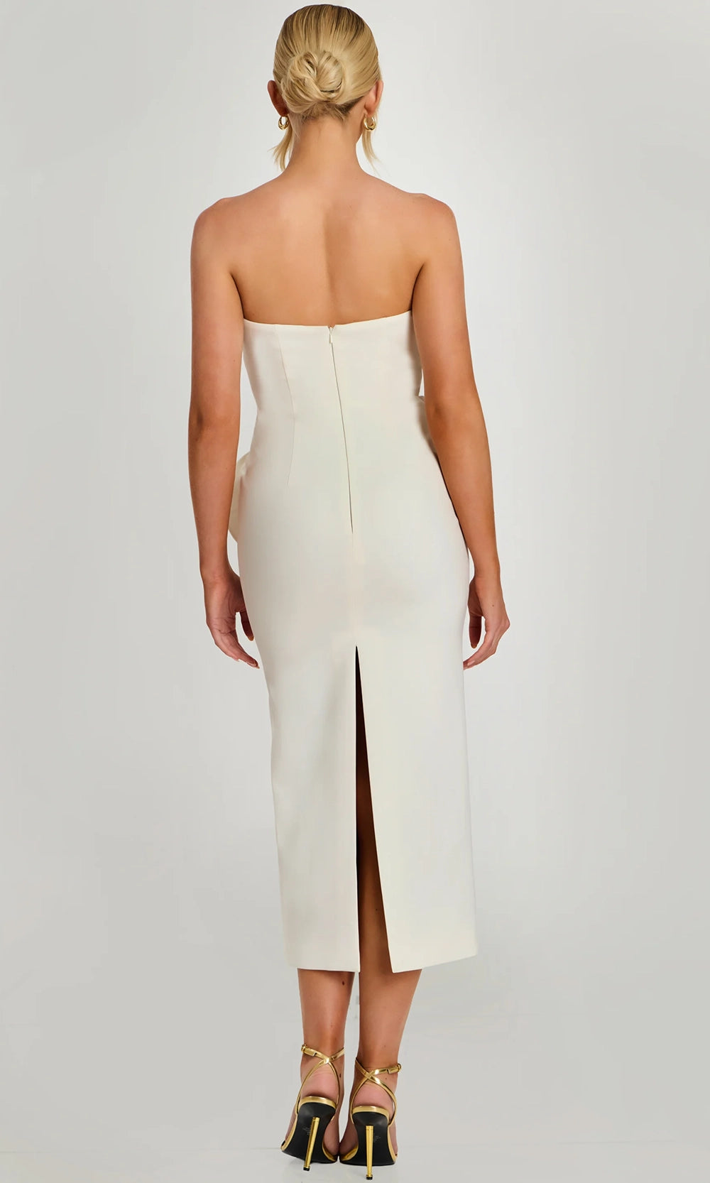 Jovani 48208 - Strapless Midi Dress with Rose Detail - detail view