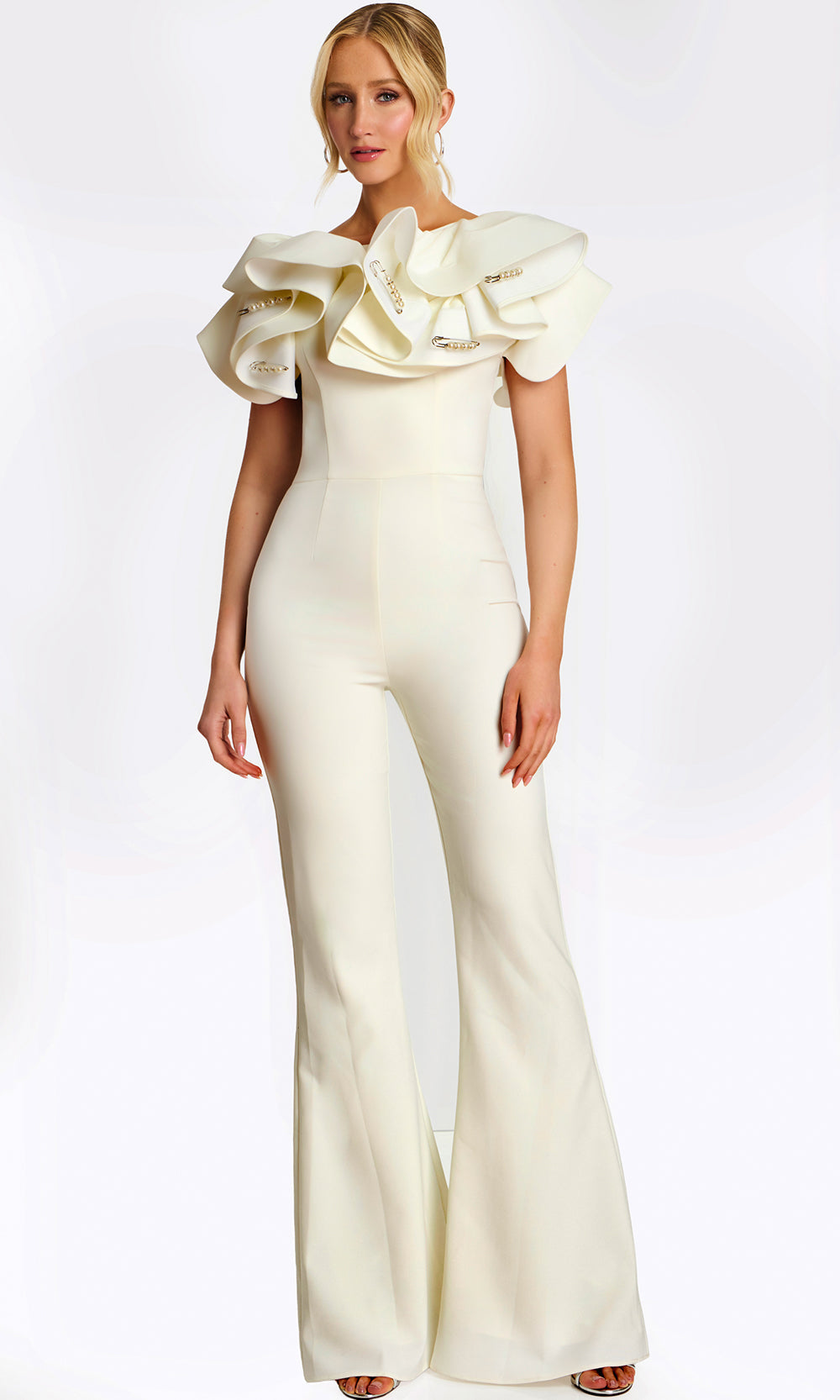 Jovani 48254 - Bateau Neck Ruffle Shoulder Jumpsuit - designer formal jumpsuit at Silhouette Dresses
