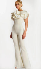 Jovani 48254 - Bateau Neck Ruffle Shoulder Jumpsuit - back view