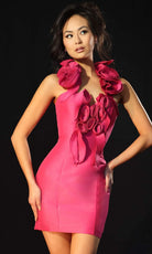 Jovani 48259 - Halter Neckline 3D Rosette Mini Dress - designer cocktail dress at Silhouette Dresses