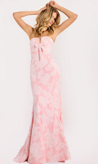 Jovani 48260 - Bow Detail Floral Jacquard Mermaid Gown - back view