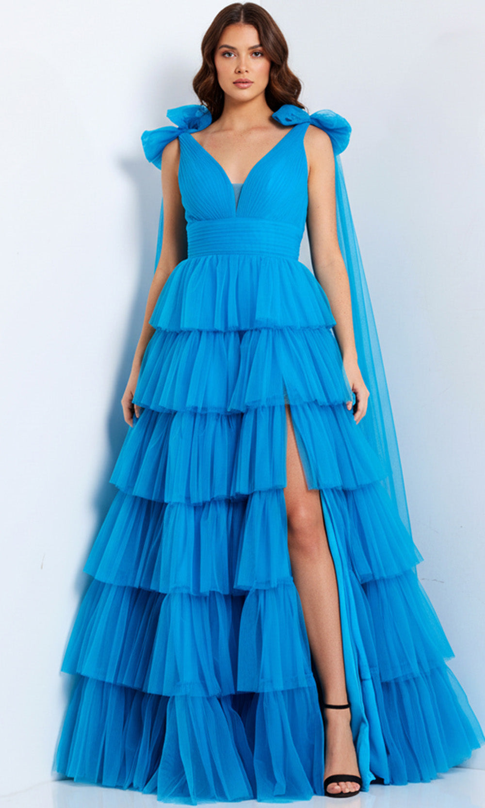 Jovani 48288 - Tiered Tulle Gown with Bow Straps - designer prom dress at Silhouette Dresses