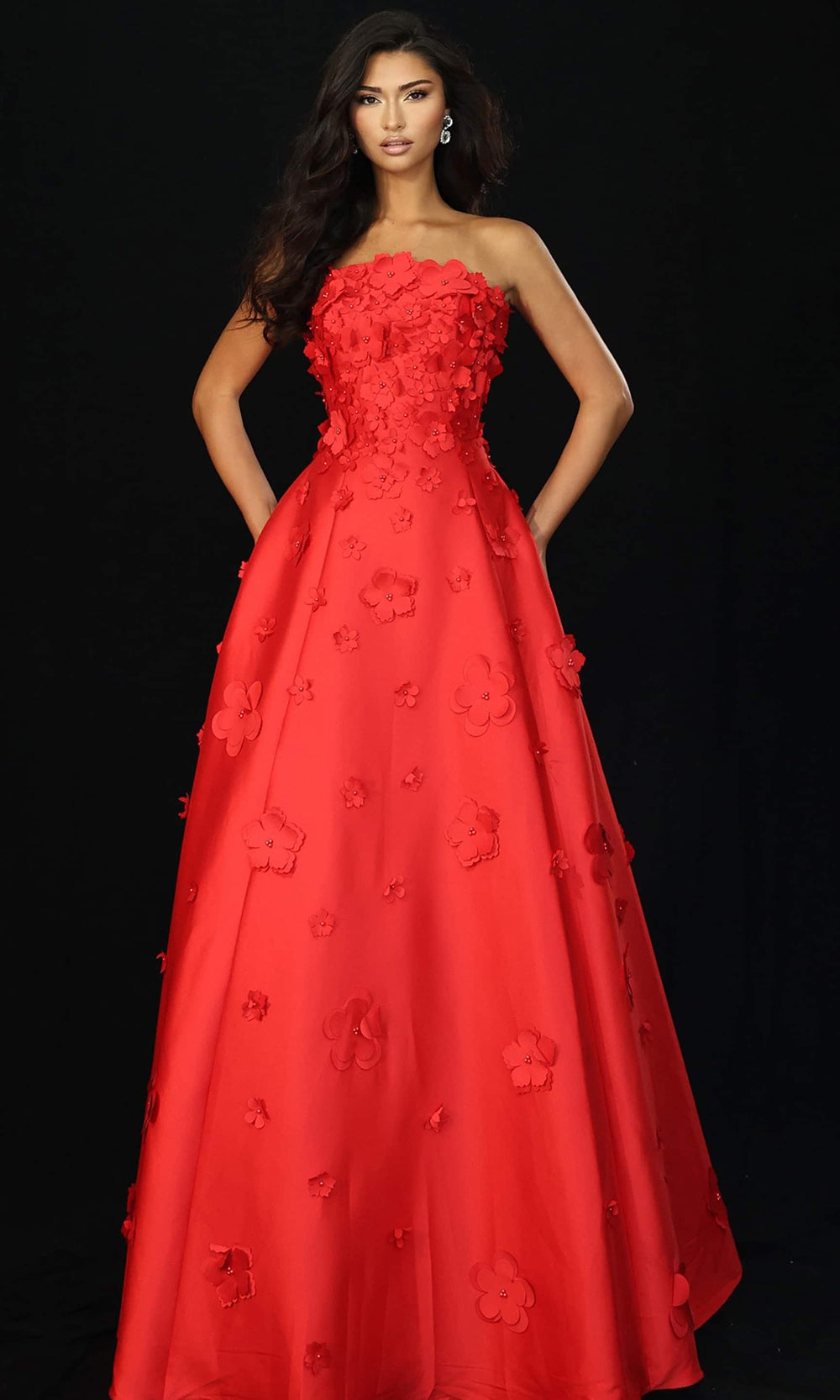 Jovani 48444 - Strapless 3D Floral Evening Gown - designer prom dress at Silhouette Dresses