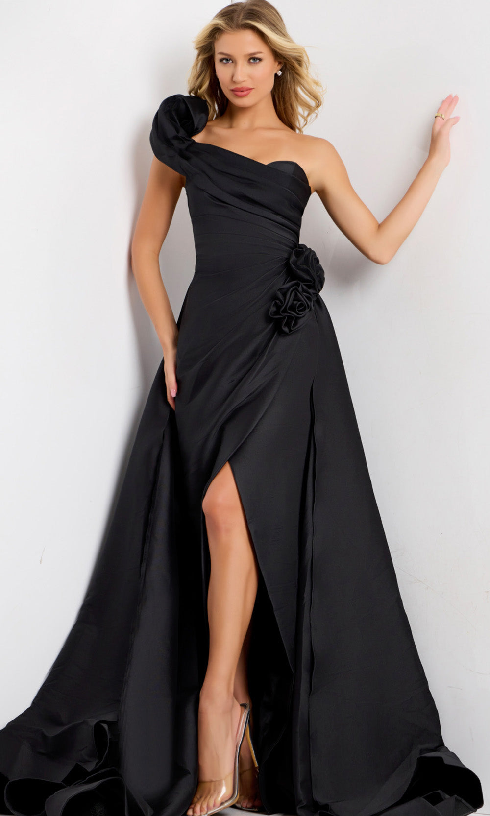 Jovani 48450 - One Shoulder Sheath Dress with Overskirt - detail view
