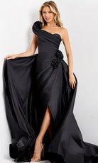 Jovani 48450 - One Shoulder Sheath Dress with Overskirt - back view