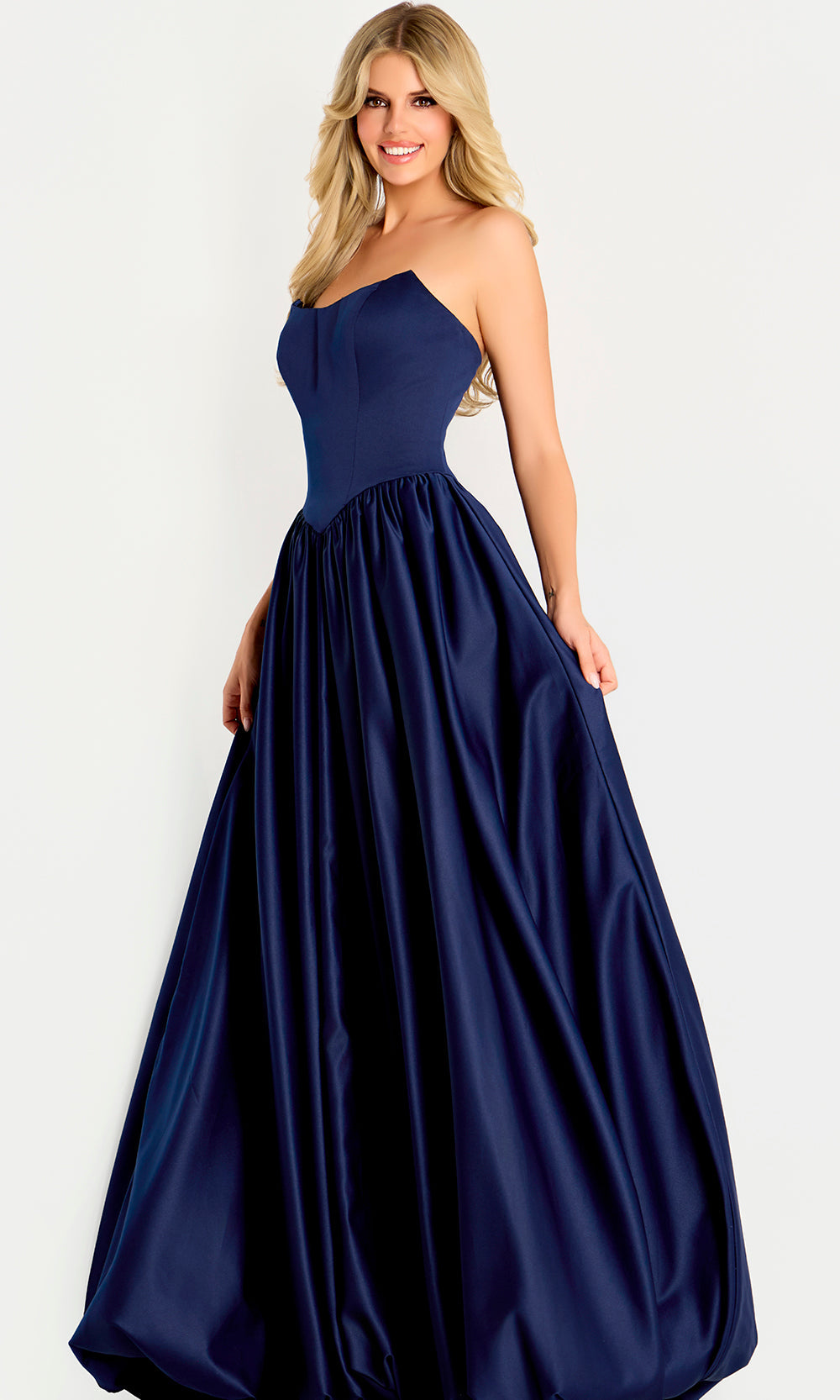 Jovani 48482 - Gathered Skirt Strapless Satin Gown - back view