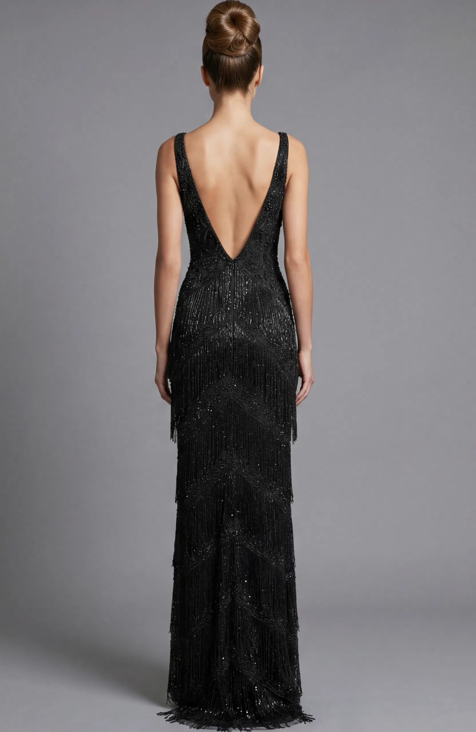 Jovani 48521 - Beaded Fringe Sleeveless V-Neckline Gown - view 9