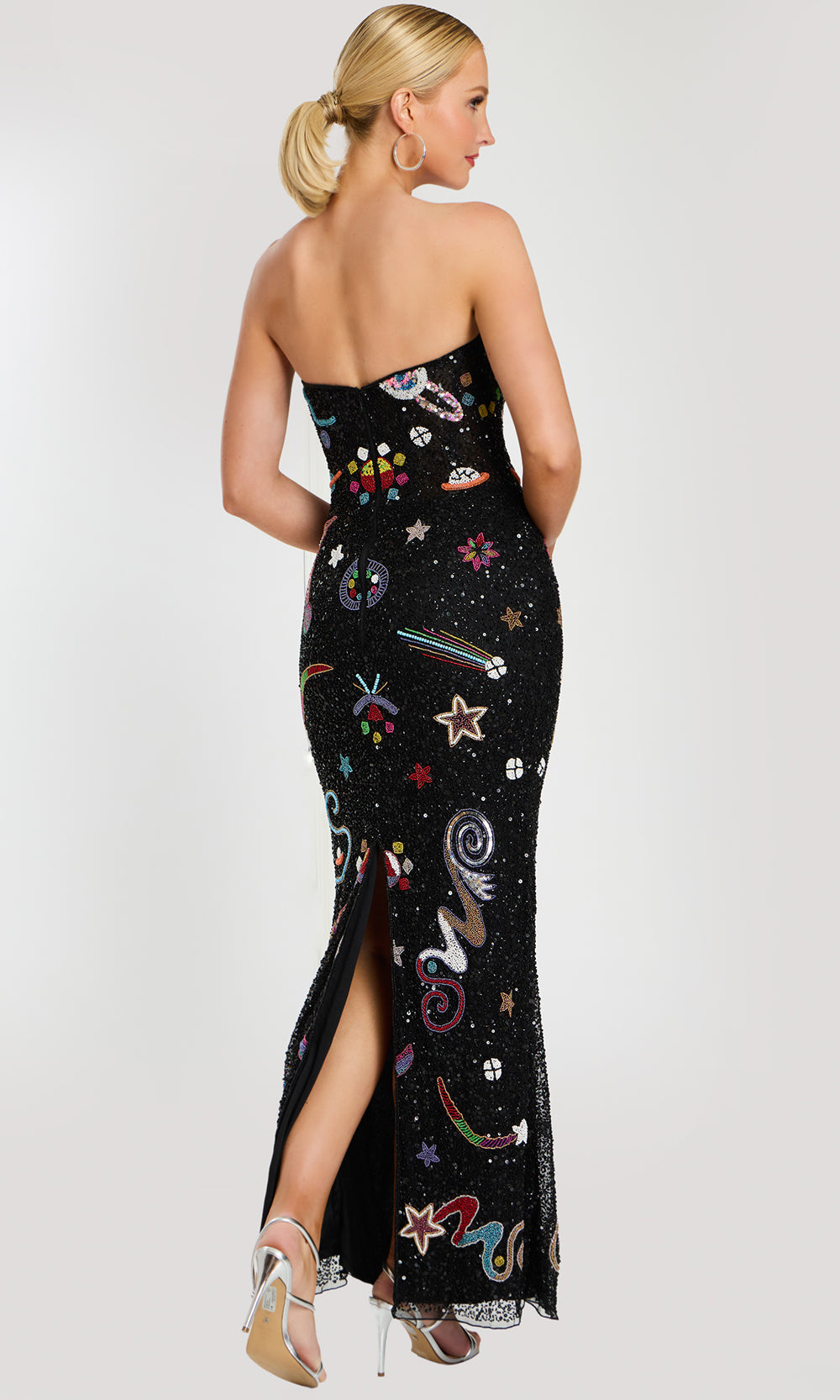 Jovani 48571 - Strapless Celestial Beaded Gown with Back Slit - detail view