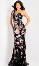 Jovani 48638 - One Shoulder Floral Sequin Evening Gown - designer mother of the bride dress at Silhouette Dresses