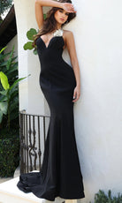 Jovani 48663 - 3D Floral Accent Plunging Neck Long Gown - designer prom dress at Silhouette Dresses