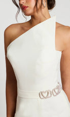 Jovani 48667 - One Shoulder Romper with Asymmetrical Skirt Overlay - detail view