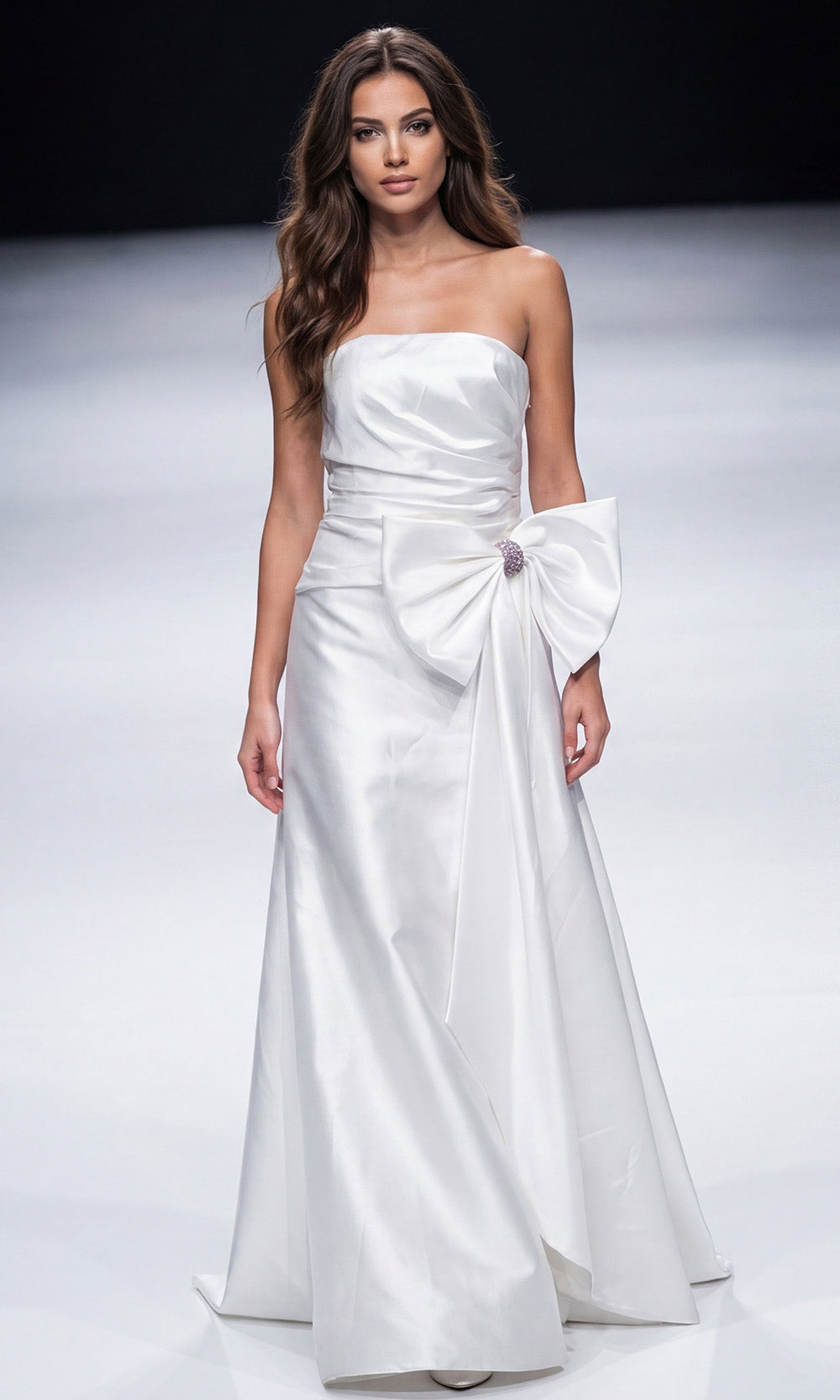 Jovani 48676 - Oversized Bow Straight Neckline Satin Gown - back view