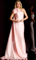 Jovani 48677 - Draped Shoulder Cape Satin Evening Gown - designer mother of the bride dress at Silhouette Dresses