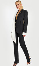 Jovani 48680 - Draped Scarf Pantsuit with Decorative Buttons - back view