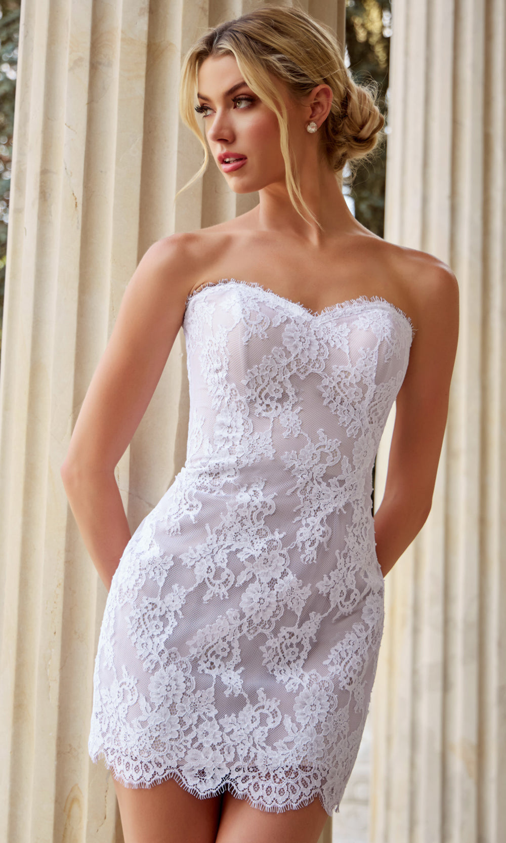 Jovani 48689 - Strapless Sweetheart Lace Mini Dress - back view