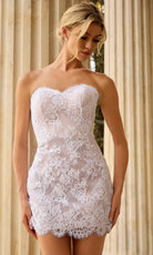 Jovani 48689 - Strapless Sweetheart Lace Mini Dress - detail view
