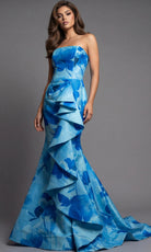 Jovani 48705 - Abstract Floral Print Ruffle Mermaid Gown - back view