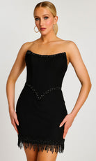 Jovani 48787 - Scoop Neckline Beaded Fringe Mini Dress - detail view