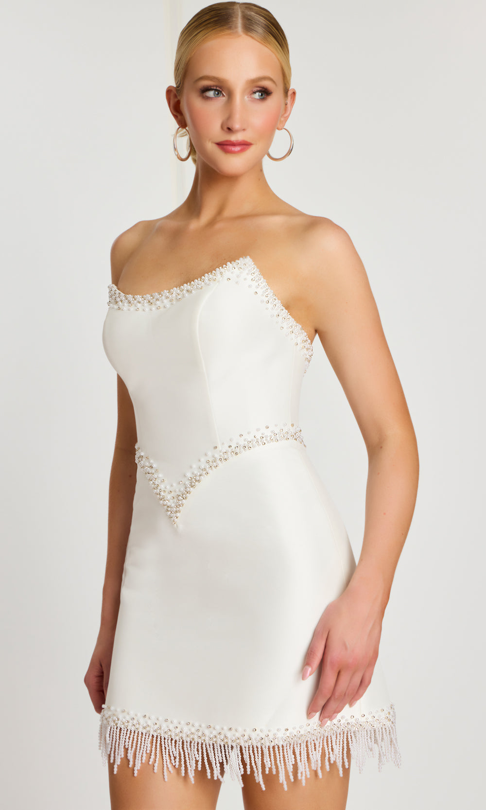 Jovani 48787 - Scoop Neckline Beaded Fringe Mini Dress - back view