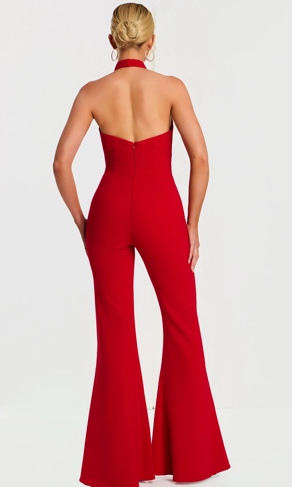 Jovani 48809 - Crisscross Halter Flared Leg Jumpsuit - back view