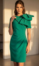 Jovani 48943 - Short Sleeve Knee-Length Dress with Bow Shoulder - back view