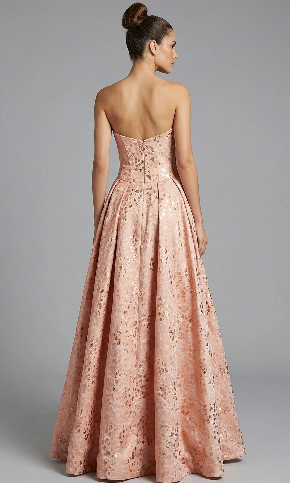 Jovani 49001 - Textured Metallic Basque Ballgown - detail view