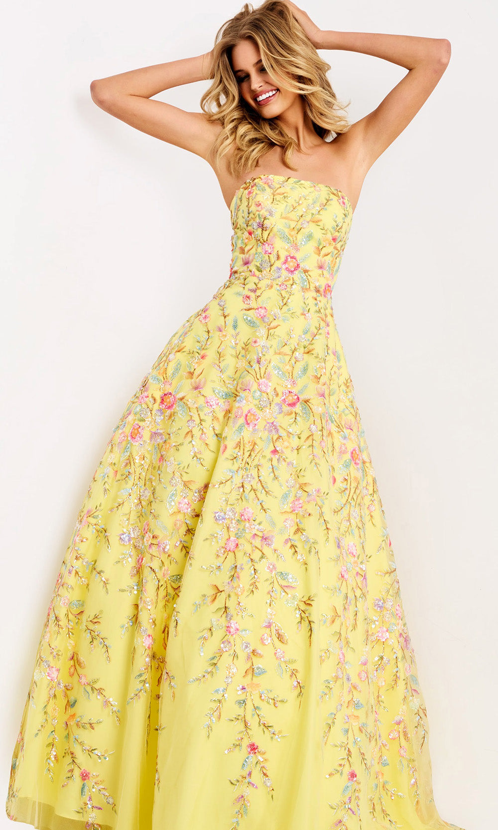 Jovani 49070 - Strapless Floral Embroidered Tulle Dress - designer prom dress at Silhouette Dresses