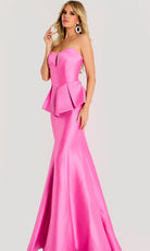 Jovani 49071 - Pleated Peplum Satin Trumpet Gown - detail view