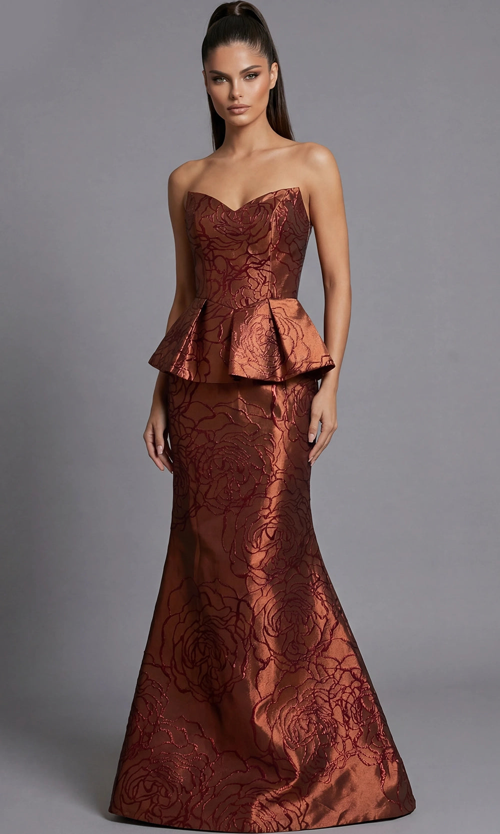 Jovani 49073 - Peplum Waist Brocade Sweetheart Gown - designer evening gown at Silhouette Dresses