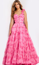 Jovani 49074 - Floral Shoulder Strap Tiered Ballgown - back view