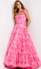 Jovani 49074 - Floral Shoulder Strap Tiered Ballgown - detail view