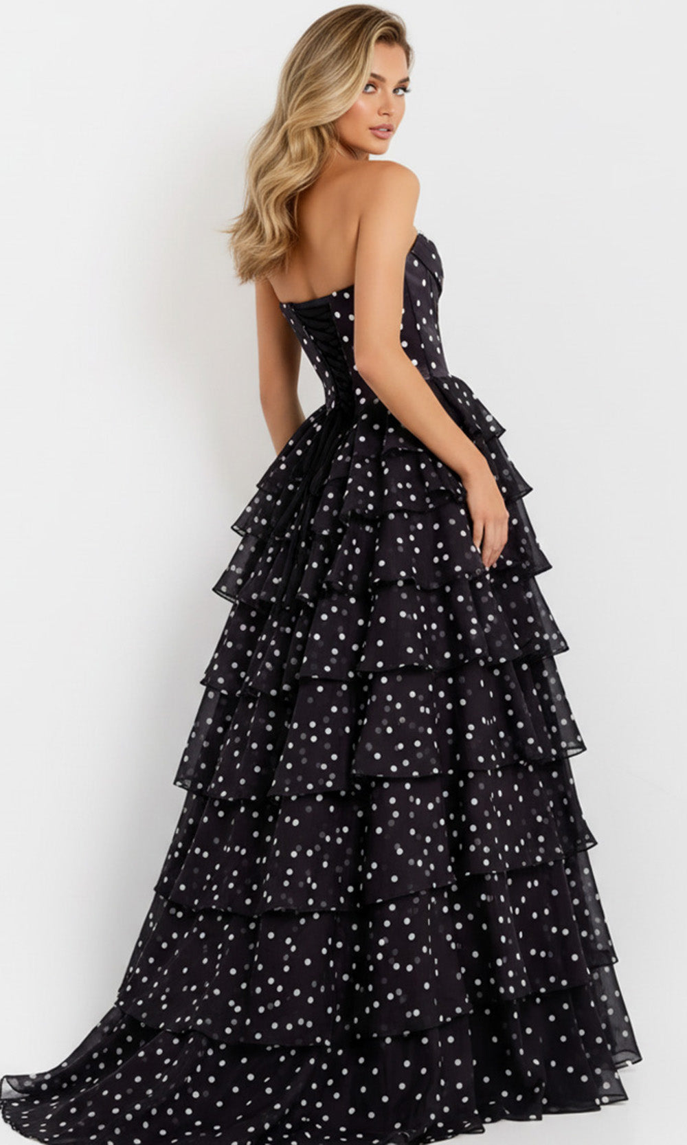 Jovani 49087 - Sweetheart Polka Dot Ruffle Prom Dress - view 4