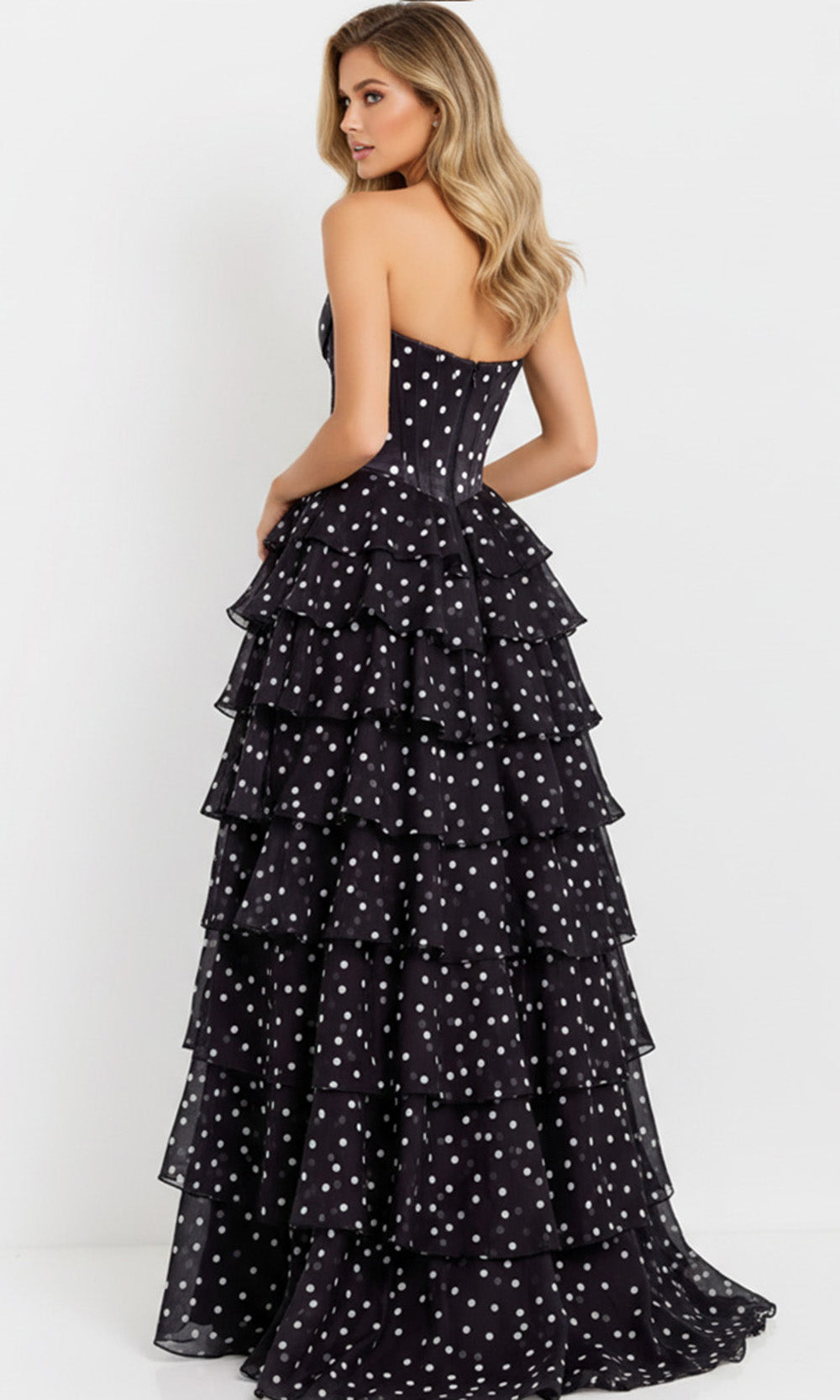 Jovani 49087 - Sweetheart Polka Dot Ruffle Prom Dress - view 6