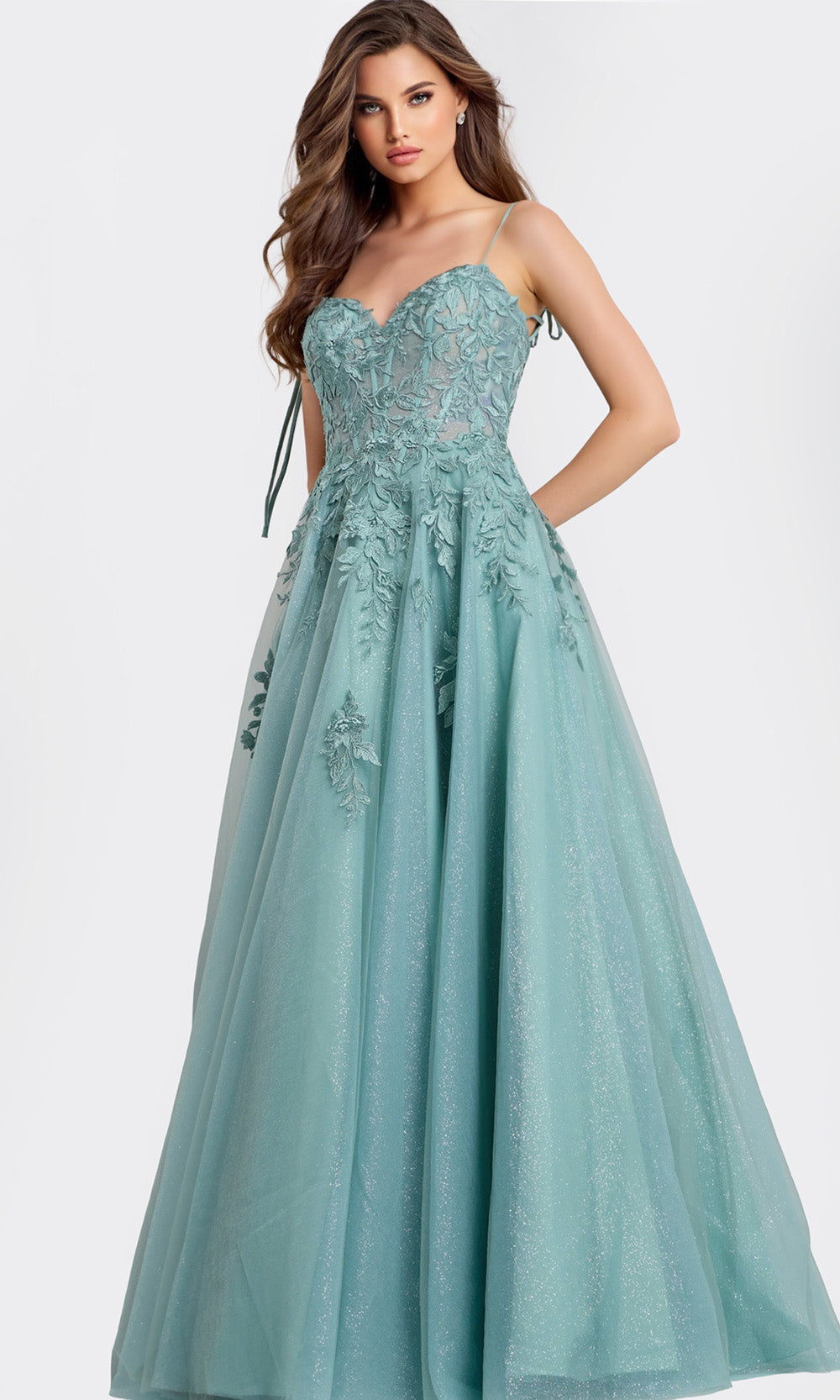 Jovani 49092 - Spaghetti Strap A-Line Gown with Lace Applique - designer prom dress at Silhouette Dresses