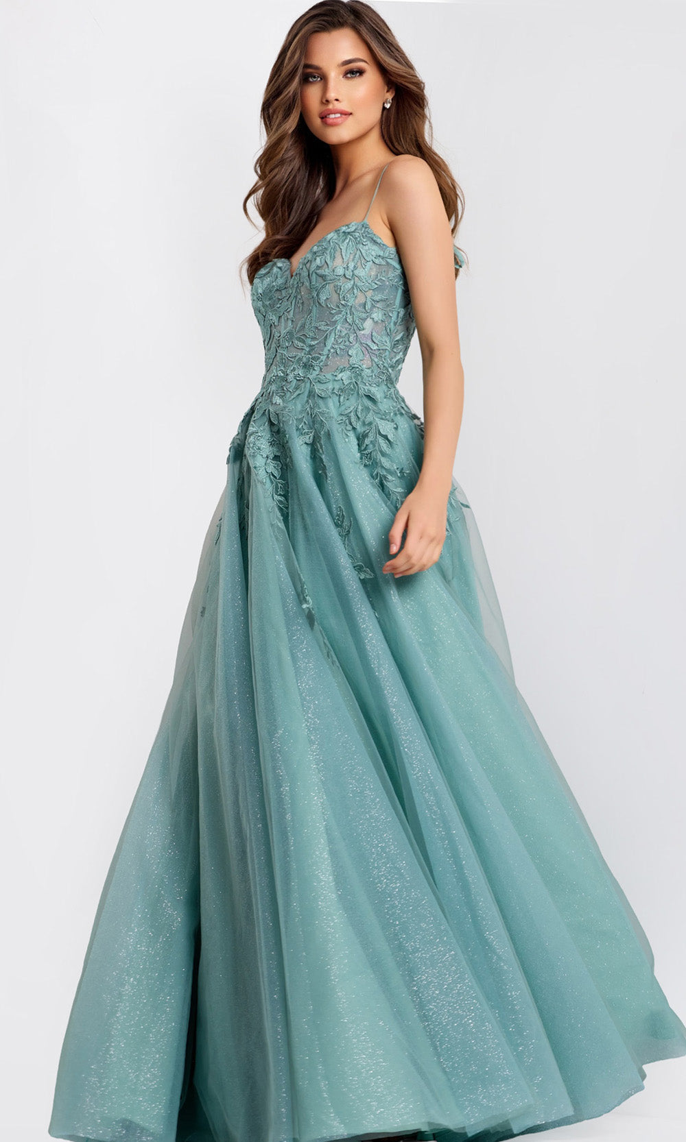 Jovani 49092 - Spaghetti Strap A-Line Gown with Lace Applique - back view