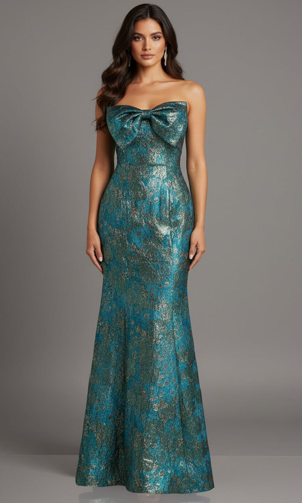 Jovani 49163 - Metallic Jacquard Bow Neckline Evening Gown - designer prom dress at Silhouette Dresses