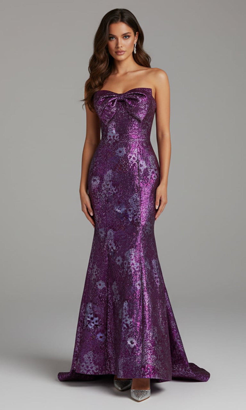 Jovani 49163 - Metallic Jacquard Bow Neckline Evening Gown - detail view